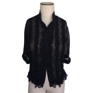 NWT LF Stores Sheer Button Down Black Lace Blouse